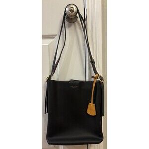 Tory Burch Perry Bucket Hobo Black Leather Shoulder Bag Tote Purse Multi Strap